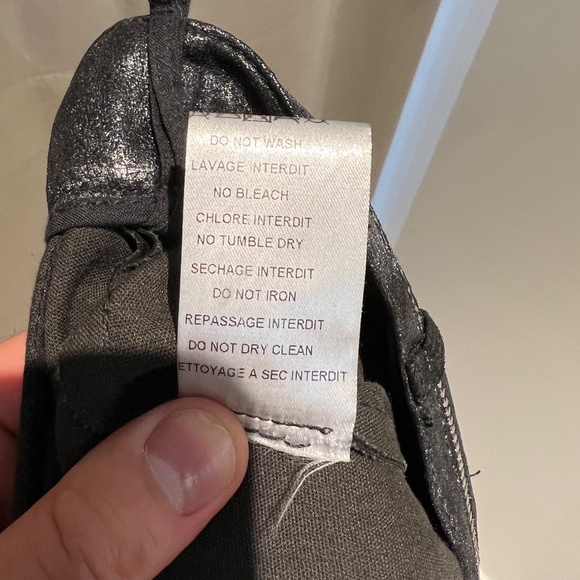 BALMAIN - FR38/6 Skinny Zip Moto Biker Pants in Glitter/Silver Lambskin Leather - Picture 14 of 15